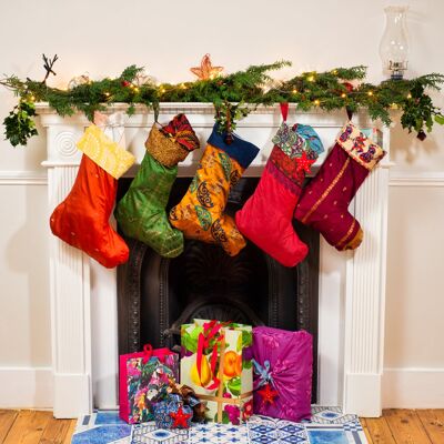 Recycled Saree Christmas Stockings