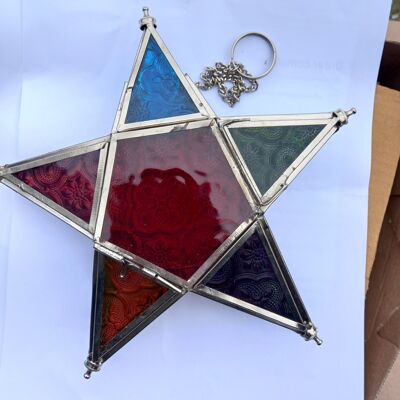 Glass Star Hanging Lantern - Multi-Coloured