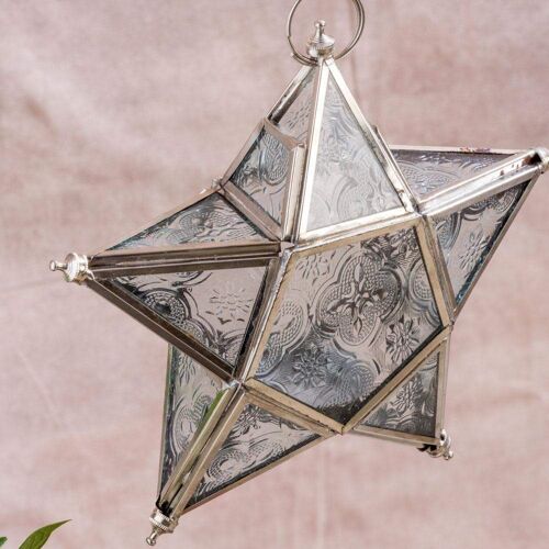 Glass Star Hanging Lantern - White