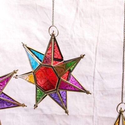 Glass Star Hanging Candle Holders - Multi-Coloured