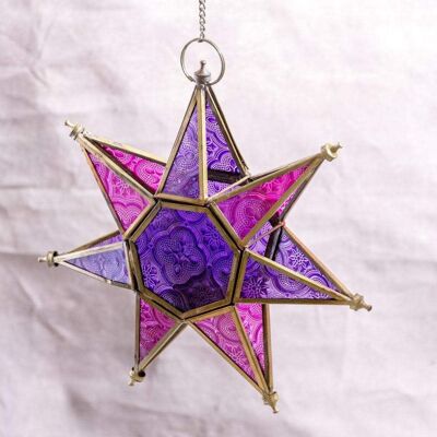 Portacandele a forma di stella in vetro - viola e rosa