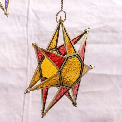 Glass Star Hanging Candle Holders - Orange and Yellow