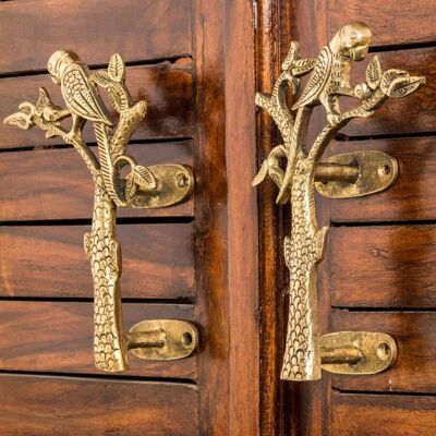 Maniglia per porta a forma di pappagallo in ottone anticato di lusso - pappagallo rivolto a sinistra