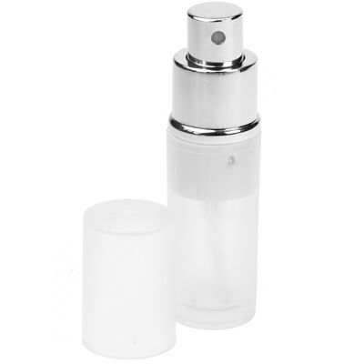 Pocket atomizer, plastic transparent-white, with glass container, 8 ml, height: 9 cm