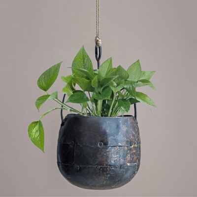 Rustic Metal Hanging Planter - Sinduri - SMALL