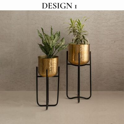 Golden Metal Planter Pot With Stand - Ritu - Design 1 Gold Small 40cm