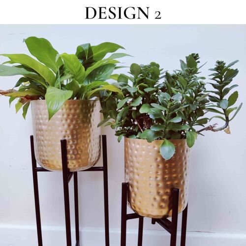 Golden Metal Planter Pot With Stand - Ritu - Design 2 Gold with Rose Hint Large 54cm