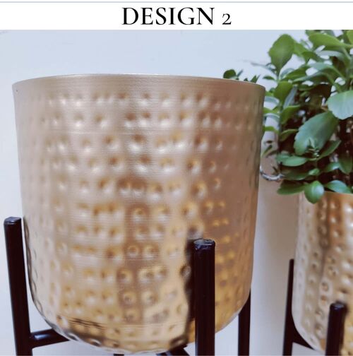 Golden Metal Planter Pot With Stand - Ritu - Design 2 Gold with Rose Hint Small 46cm