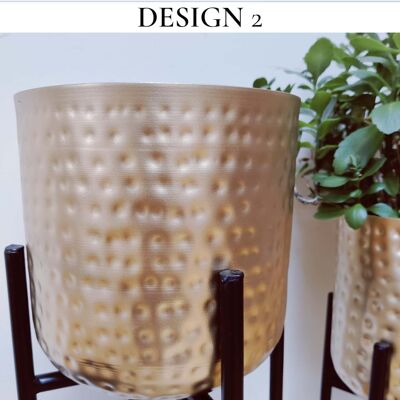 Golden Metal Planter Pot With Stand - Ritu - Design 2 Gold with Rose Hint Small 46cm