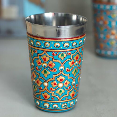 Colourful Hand-Painted Stainless Steel Cups - Teal