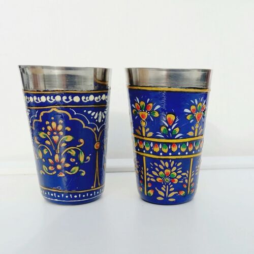 Colourful Hand-Painted Stainless Steel Cups - Dark-Blue