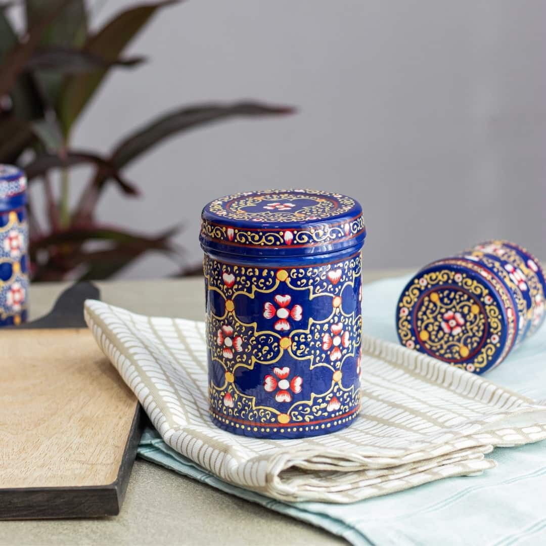 Latas de almacenamiento de cocina de acero inoxidable - Bheera - Azul Juego de 3