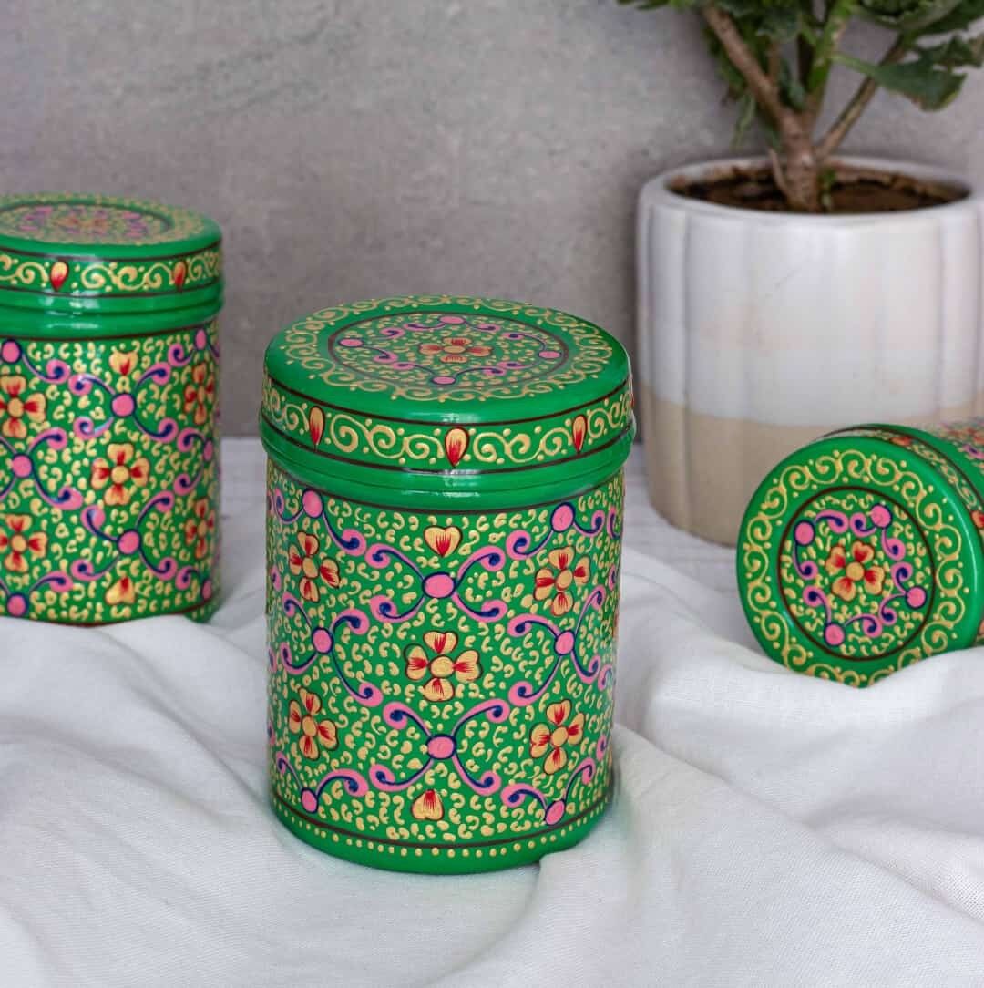 Latas de almacenamiento de cocina de acero inoxidable - Bheera - Verde Juego de 3