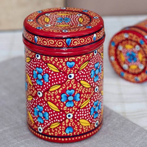 Stainless Steel Kitchen Storage Tins - Bheera - Red Small