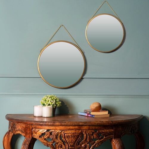 Round Gold Wall Mirrors With Chain - LARGE38cm