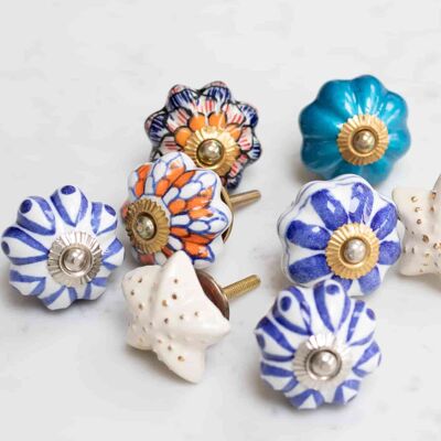 Perillas decorativas de cerámica estilo vintage | Diseño floral (VIN-CER-KNOB-FLW1)