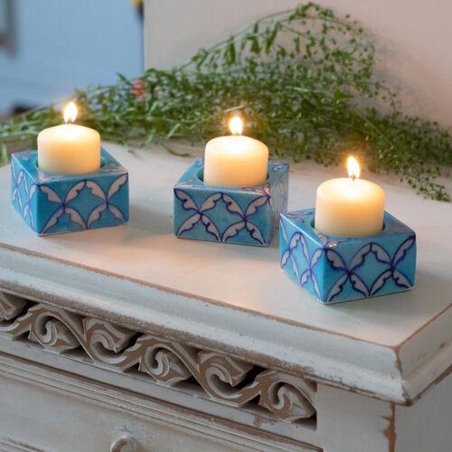 Blue Pottery Ceramic Candle Holders