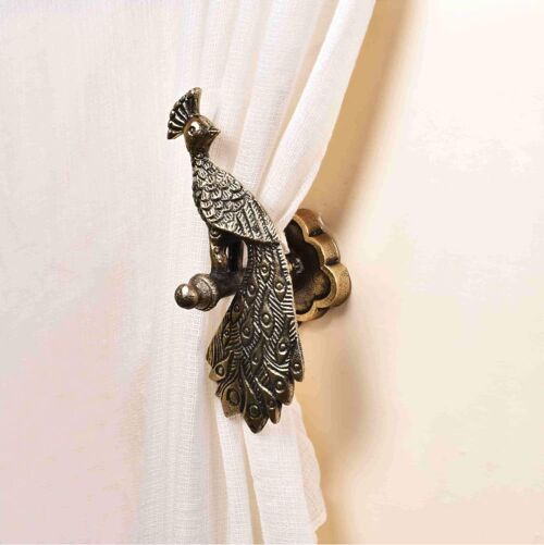 Antique Brass Curtain Tie Back - Peacock (AVI-CUR-TIE-PEA-LFT)