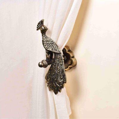 Antique Brass Curtain Tie Back - Peacock (AVI-CUR-TIE-PEA-RGT)
