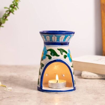 Floral Design - Blue Pottery Oil Burner - With Oil&Bag