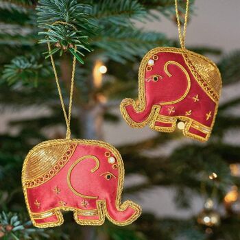 Décoration de sapin de Noël éléphant | Tissu recyclé