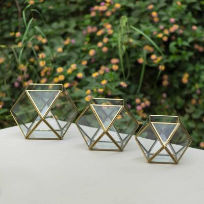 Portavelas hexagonales de metal reciclado - Set de 3