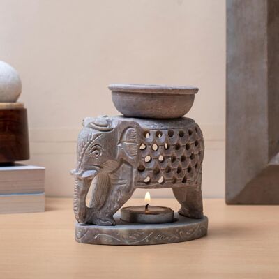 Standing Elephant Oil Burner - Oil Burner with Oil and Cotton Bag