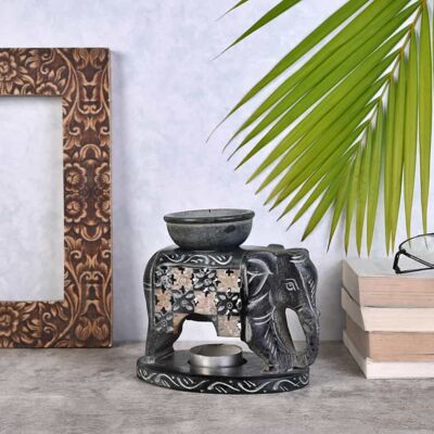 Standing Elephant Oil Burner - Black with Oil and Bag