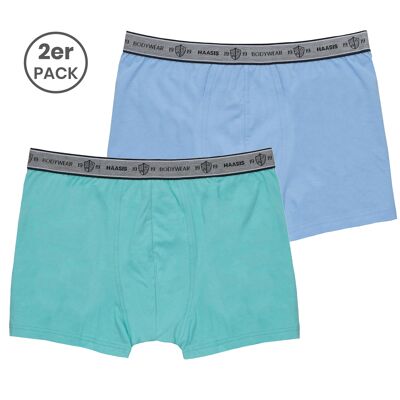 Paquete de 2 pantalones para hombre sin compromiso (azul y verde claro), con certificación GOTS, jersey sencillo, cinturilla elástica tejida con logotipo de bodywear tejido