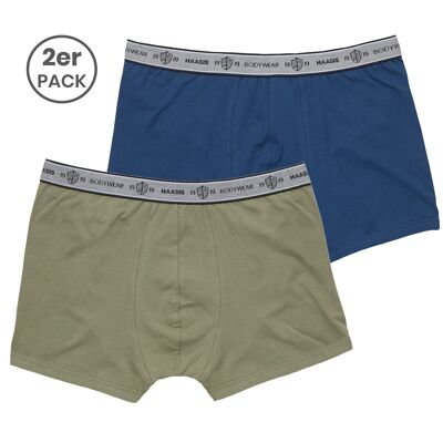 Men's pants 2-pack without engagement (olive & dark blue), GOTS certified, single jersey, woven elastic waistband with woven bodywear logo