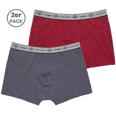 Men's pants 2-pack without engagement (medium gray & wine red), GOTS certified, single jersey, woven elastic waistband with woven bodywear logo