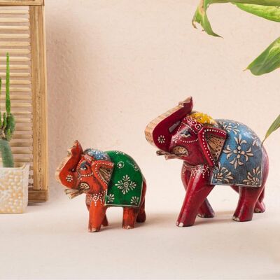 Figuras de elefante boho pintadas a mano - Juego de 2 elefantes