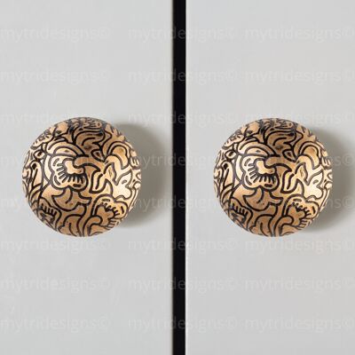 Set of 3 Mandala Brass Knobs- Gold