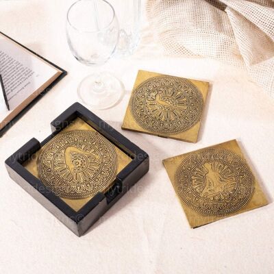 Brass Coasters - Mandala Yoga Design