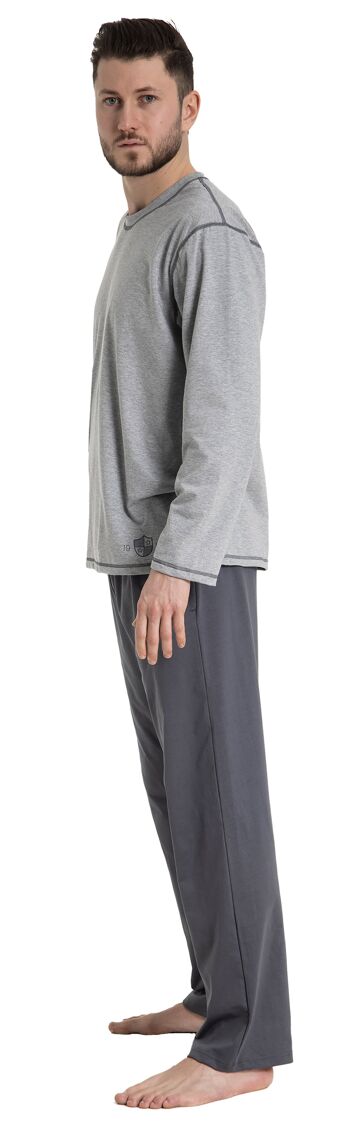 Pyjama homme col rond; Pantalon avec poches latérales, jersey simple, certifié GOTS 3