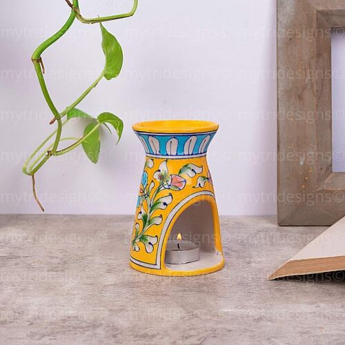 Blue & Yellow - Blue Pottery Oil Burner - WithBag&Oil