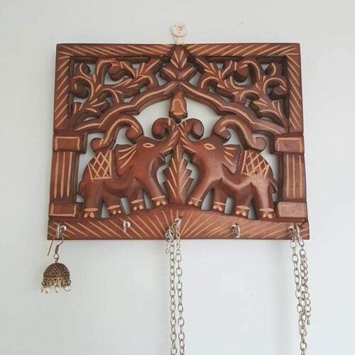 Wooden Elephant Coat & Key Rack - Brown