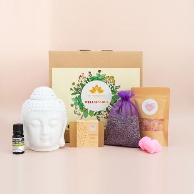 Spa- und Aromatherapie-Korb mit Ölbrenner – Geschenkkorb mit Buddha-Ölbrenner