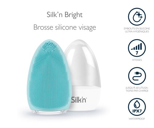 Brosse visage en silicone rechargeable étanche Bright Blue Silk'n FB1PE1B001