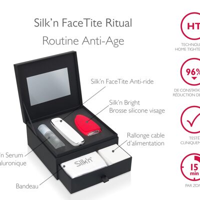 Routine anti-âge FaceTite Ritual booster de collagène + sérum hyaluronique, brosse visage Bright et bandeau Silk'n FT1PE1C1001