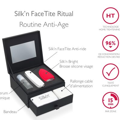 FaceTite Ritual booster di collagene routine antietà + siero ialuronico, spazzola viso Bright e fascia Silk'n FT1PE1C1001