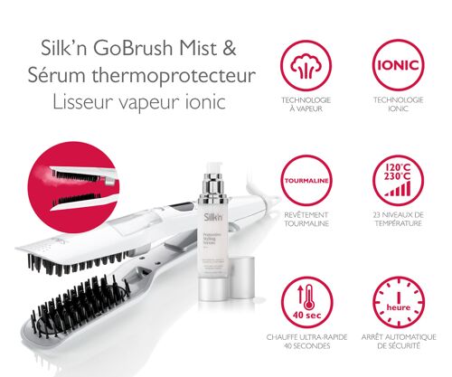 GoBrush Mist + serum thermoprotecteur brosse lissante vapeur ionic Silk'n GBMS1PE1001