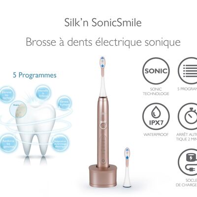SonicSmile Gold Rose Cepillo de dientes sónico de 5 programas - 2 cabezales de cepillo incluidos Silk'n SS1PEUP001