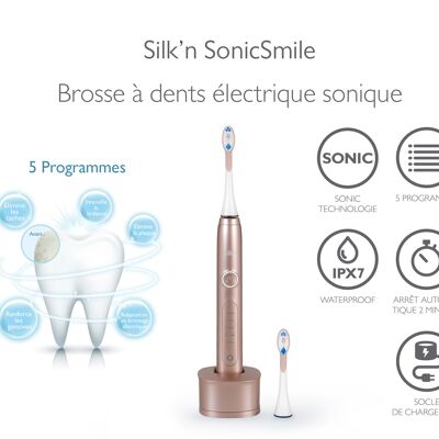 Brosse à dents sonique 5 programmes SonicSmile Gold Rose - 2 brossettes incluses Silk'n SS1PEUP001