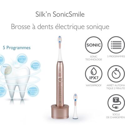 SonicSmile Gold Rose Cepillo de dientes sónico de 5 programas - 2 cabezales de cepillo incluidos Silk'n SS1PEUP001