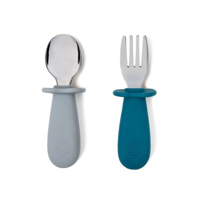 Juego de Cubiertos Tenedor / Cuchara (Azul Medianoche / Gris Perla)