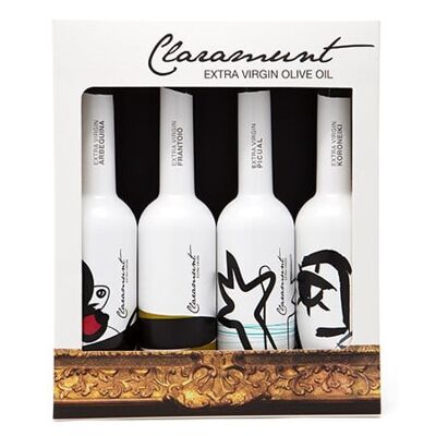 CASE 4 BOTTLES OF 100ML VARIETIES: PICUAL, ARBEQUINA, FRANTOIO AND KORONEIKI