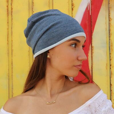 240 Denim style double beanie hat - blue beanies, hats