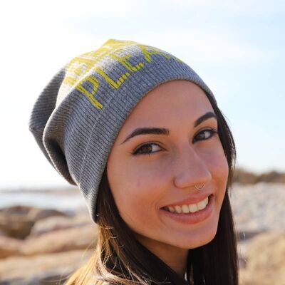 317 Beach Please - Gray Melange Cotton Ribbed Beanie Hats