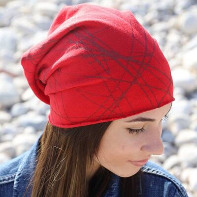 454 Ghirigori on Red Beanie Hats, Sweatshirt Fabric Beanies